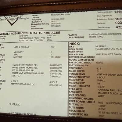 Fender Stratocaster Custom Shop Limited Edition 58 - WC25 TCP Time Capsule MN -ACSB image 6
