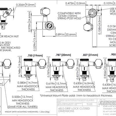 Hipshot 7-6ELOBT Closed Gear Grip-Lock Tuning Machines Black for 7-String In-Line Treble Side - Reverse Headstock image 5