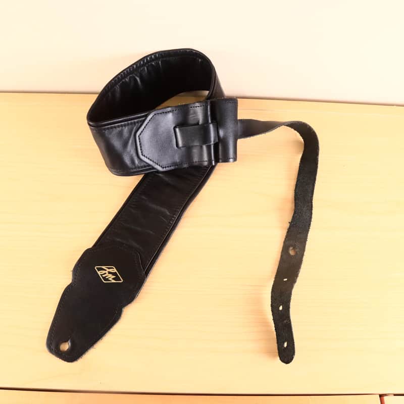 LM Black Leather 3" Inch Bass Guitar Strap image 1