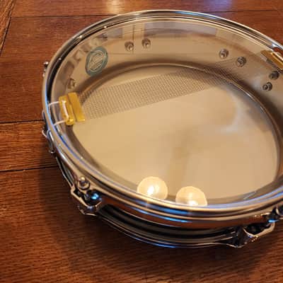 Ludwig No. 405 Aluminum Piccolo 3x13" 6-Lug Snare Drum with Pointed Blue/Olive Badge late 70's- Chrome-Plated image 9