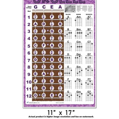 Beginner Ukulele Chords & Notes Poster PURPLE for Soprano Concert Tenor Uke by A New Song Music Easy image 3
