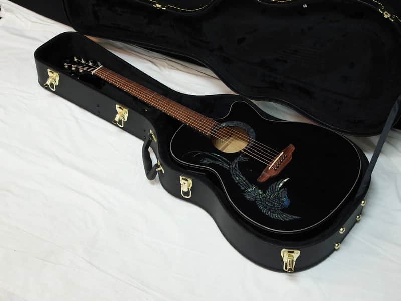 LUNA Fauna Phoenix cutaway acoustic electric Guitar NEW Classic Black w/ Hard CASE