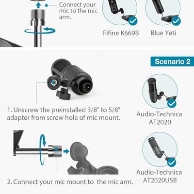 Microphone Arm Stand, Heavy Duty Mic Arm Microphone Stand Suspension Scissor Boom Stands With Mic Clip And Cable Ties For Snowball Hyper X Quadcast Solocast Fifine Gaming (Medium) image 6