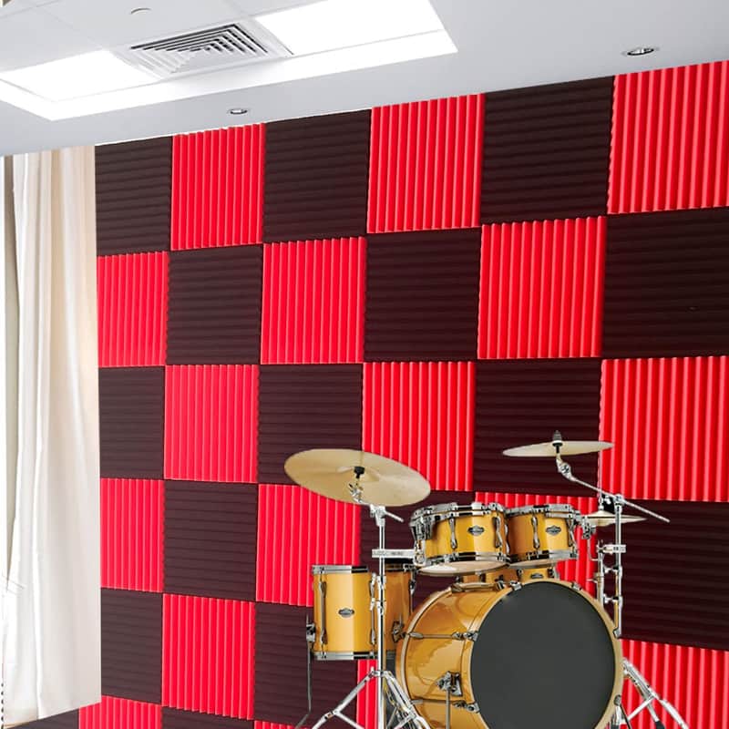 52 Pack Black Red 1" X 12" X 12" Acoustic Wedge Studio Foam Sound Absorption Wall Panels image 1