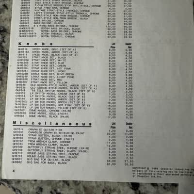 Chandler Stratocaster Replacement Body Brochure & Dealer Price List 1986 image 8