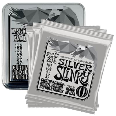 Ernie Ball John Mayer Silver Slinky Electric Guitar Strings 3-Pack Tin 10.5-47 Gauge image 1