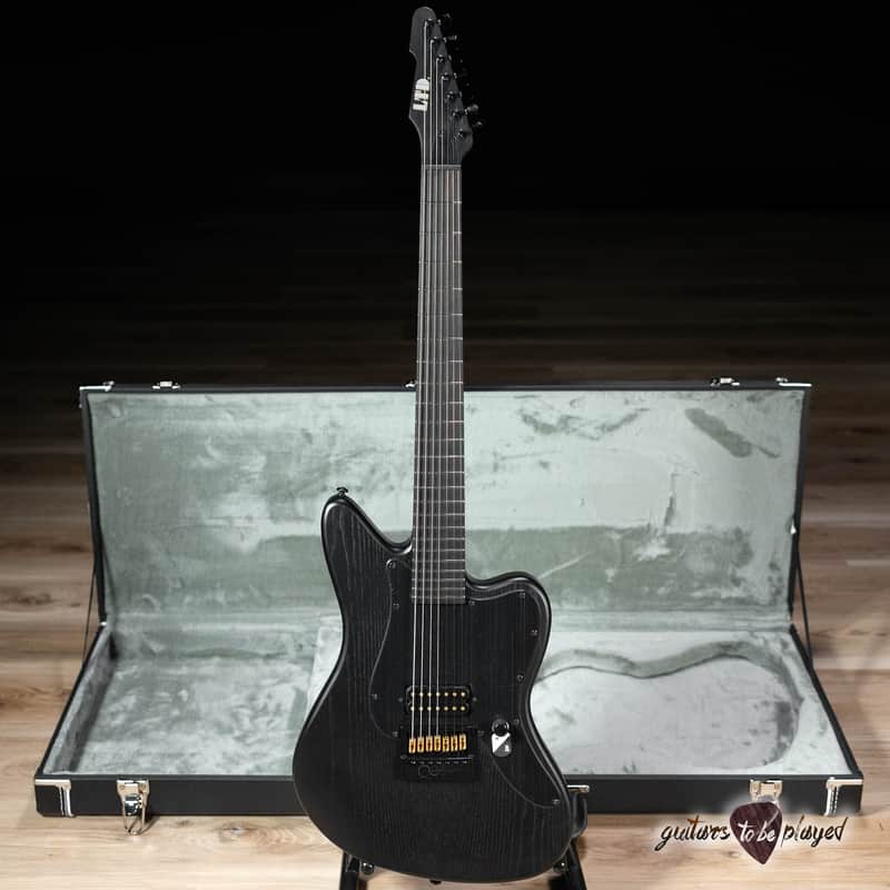 ESP LTD AW-XJ7B Baritone EverTune 7-String w/ Case – Black Open Grain Satin image 1