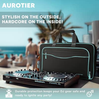 DJ Bag for DDJ-FLX4/DDJ 200/DDJ 400/DDJ REV1, Padded DJ Controller Crossbody Bag with 4 Pockets for 17.3 Inch Laptop, Cables, DJ Mixer Case with Adjustable Shoulder Strap for DJ Equipment image 2