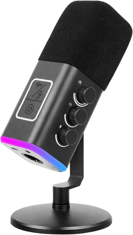 XLR/USB Gaming Microphone for PC,Dynamic Computer Mic for Streaming Podcasting,RGB Light, Mute Button, Headphones Jack, Desktop Stand, Vocal Mic for Singing YouTube TikTok Streaming image 1