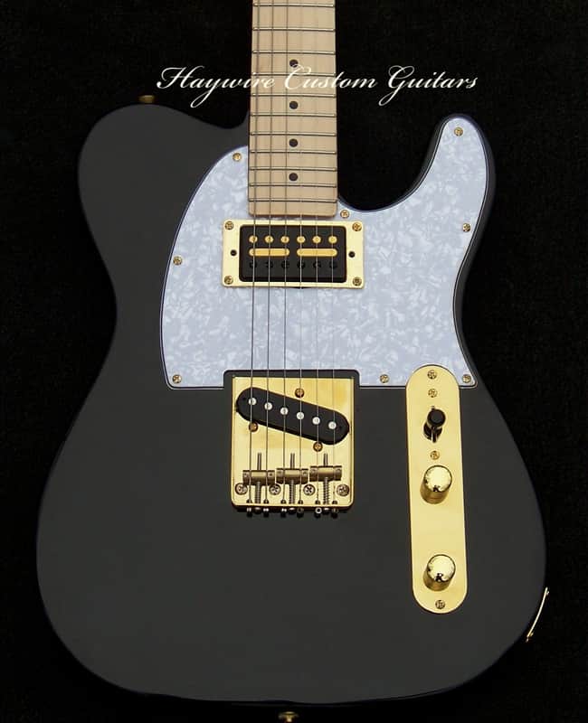 Telecaster with 2" Wide XX-Large Guitar Neck (51mm at the nut) X-Light 6.2 lb. Black Ash Guitar Maple Neck +Gold Foil Humbucker with Matched Custom Bridge Pickups +Treble-Bleed Circuit+ Leveled+ Crowned and Polished Frets + Gold Hardware image 1