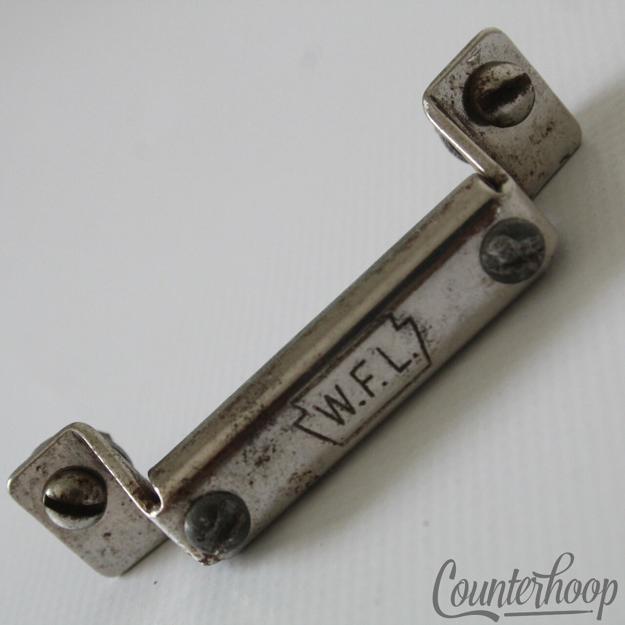 Ludwig/WFL P32 Nickel Butt Plate Snare Drum Strainer Holder Vintage 50s USA Part — main photograph