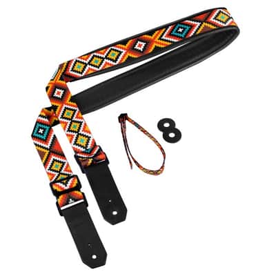 Strap for Guitar Ukrainian Nylon + Leather Ethnic Orange Colored image 2