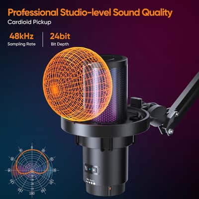 Pro Wireless USB Condenser Gaming for PC, PS4, PS5, USB C Phone and Mac, Boom Arm RGB Computer Mic for Twitch, Streaming, Podcasting, Noise Cancellation Mic with Mute, Gain, Monitoring image 3