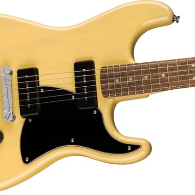 Squier Paranormal Strat-O-Sonic, Laurel board, Black Pickguard, Vintage Blonde image 5