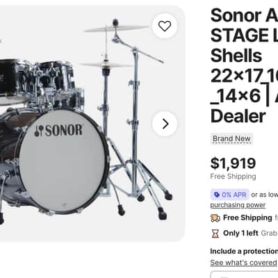 Sonor AQ2 Maple Stage 22x17 / 16x15 / 12x8 / 10x7 / 14x6" 5pc Shell Pack 2025 - Present - Transparent Black image 13
