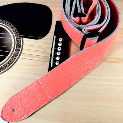Coral Leather Premium Leather Guitar Strap- Light Orange Leather Guitar Strap-100% Leather Guitar Strap- Acoustic, Electric Bass Guitars image 1