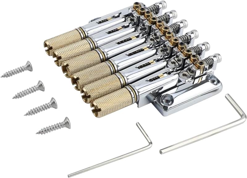10.5mm Headless Electric Guitar Bridge Chrome Headless Bass Guitar Bridge Brass Saddles Zinc Alloy Plate Electric Guitar Bridge 6 String Headless Guitar Bridge Fixed image 1
