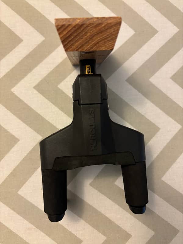 Hercules GSP38WB Auto Grip Short Arm Guitar Wall Hanger with Wooden Base 2010s - Natural/Black image 1