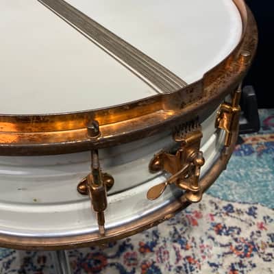 Leedy - 14x5" 8-Lug Multi-Model Snare Drum - White Lacquered Brass with Gold Hardware. 1920s image 21