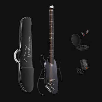 Donner HUSH-I Acoustic Electric Travel Portable Guitar in Mahogany Black image 1