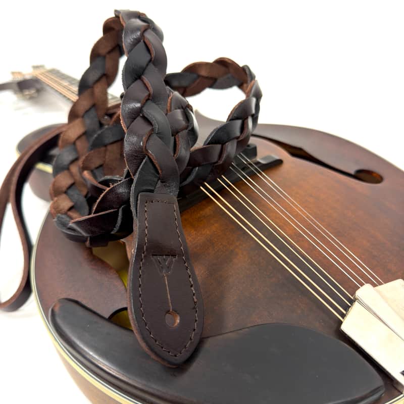 Walker And Williams M-61-CGN/BLK Throwback Series Hickory Brown And Black Grain Leather "Braid" Mandolin Strap image 1
