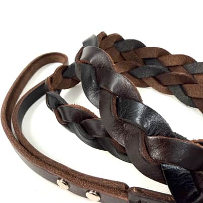Walker And Williams M-61-CGN/BLK Throwback Series Hickory Brown And Black Grain Leather "Braid" Mandolin Strap image 4