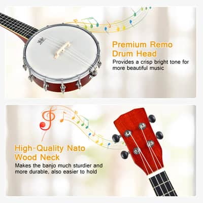Sonart 4-String Banjo Ukulele with Remo Drumhead and Gig Bag 2023 - Wooden image 4