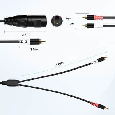 3-Pin XLR Male to 2 RCA Male Y Splitter Adapter Cable 6 Ft, Unbalanced Dual RCA to XLR Microphone Stereo Audio Interconnect Cable Patch Cord for Speaker Condenser Mic Mixer AMP +5 Ties image 2