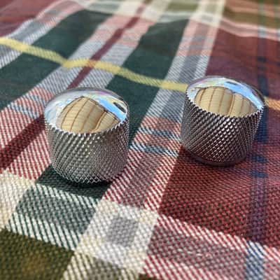 Two Large Chrome Import Precision P-Bass or Telecaster Dome Knobs, Push/Press-On image 2