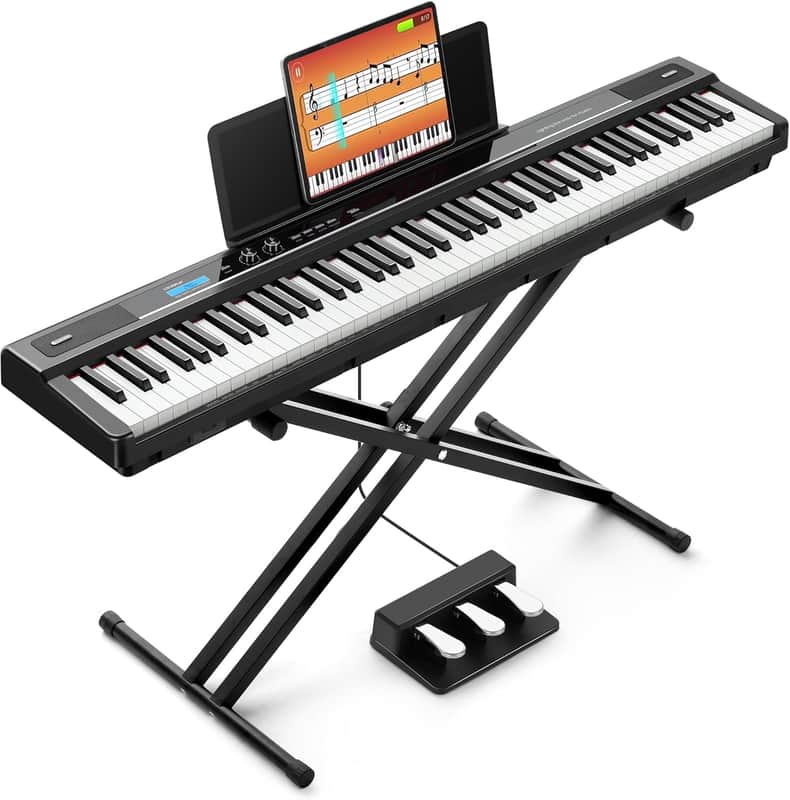88-Key Digital Piano Keyboard - Semi Weighted Electric Piano for Beginners with Double X-shaped Stand 3 Pedals and a Sheet Music Holder image 1