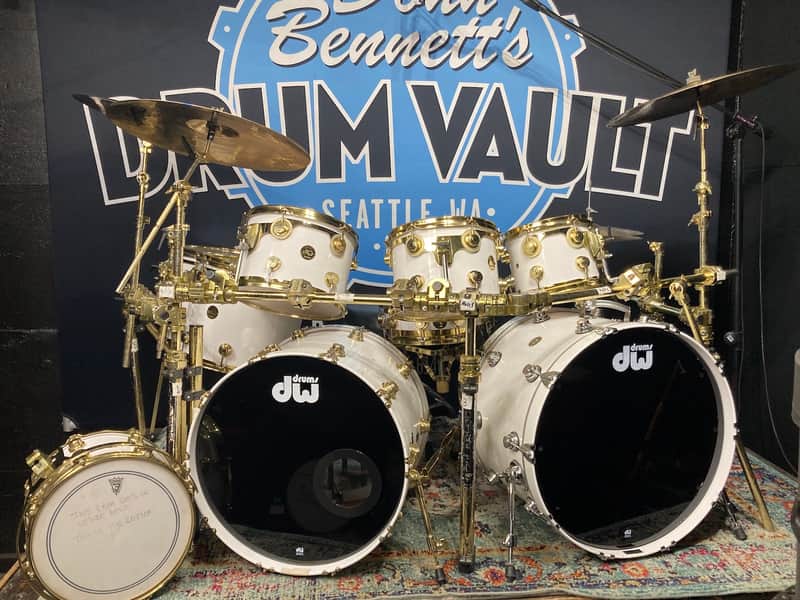 DW Zak Starkey's THE WHO, 8-Piece Tour Set with Rack and Matching Snare! 1988 - White/Gold Hardware image 1