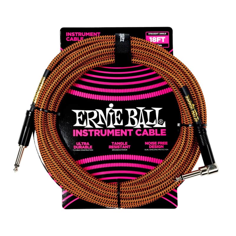 Ernie Ball Braided Instrument Cable Straight/Angle 18ft - Pumpkin Pie image 1
