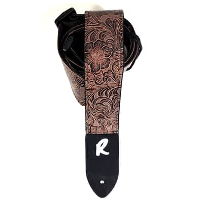 Vegan Leather Guitar Strap - Pink Tones Tooled Faux Leather Guitar Strap - Genuine Leather Ends -Fits Acoustic, Electric or Bass Guitars image 4