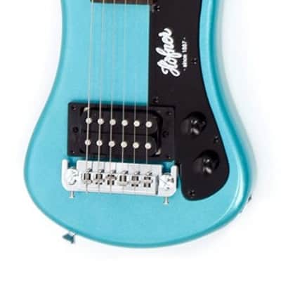 Hofner HOF-HCT-SH-BL-O Shorty Electric Travel Guitar - Blue - with Gig Bag image 1