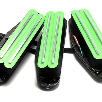 Dragonfire Duo Rails SSS Set Strat Sized Humbucker Pickups Bridge/Middle/Neck, Green w/ Chrome Rails image 2