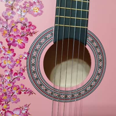38" LOVELY FLORAL HAND-PAINTED PINK CLASSICAL GUITAR image 3