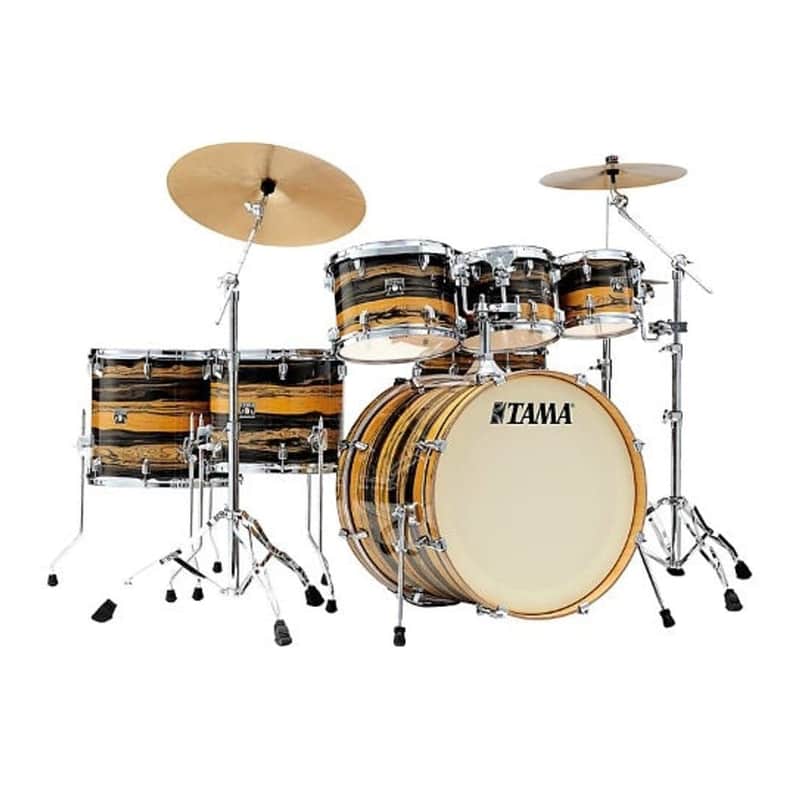 Tama Superstar Classic 7pc Drum Set Natural Ebony Tiger Wrap image 1