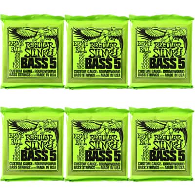 6-Pack Ernie Ball 2836 Regular Slinky 5-String Nickel Wound Electric Bass Strings (45-130) image 2