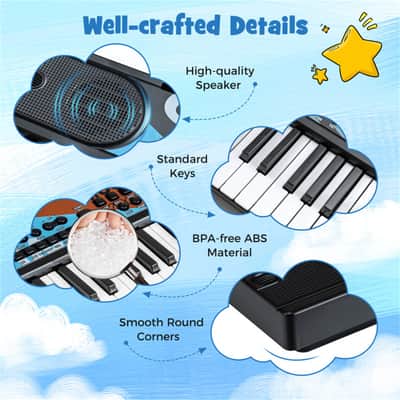 Ozici 49 Keys Kids Electronic Keyboard with Microphone, 8 Tones & Rhythms Educational Music Toy for Age 3+ - Black image 5