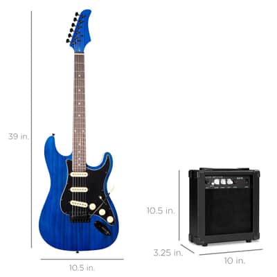 Beginner 39 In Electric Guitar Kit w/ Case, 10W Amp, Tremolo Bar - Blue Stripe image 6
