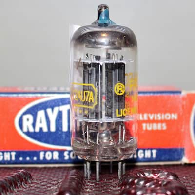 RAYTHEON 12AU7 ECC82 TIGHT BALANCE BLACK PLATE HALO GETR NOS+ NIB MINTY VINTAGE 1960'S image 2