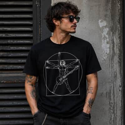 Electric Guitar Player Line Art Tee - Black Music Merch Shirt image 1
