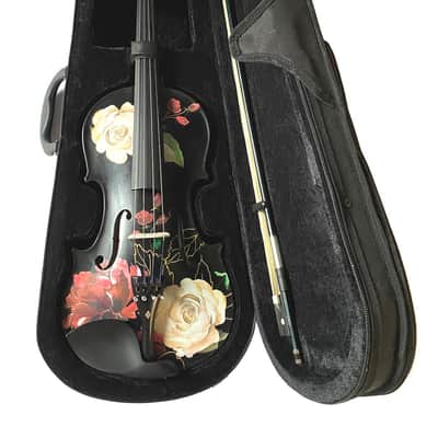 Rozanna's Rose Delight Black 1/2 Violin Outfit with pearl fine tuners image 2