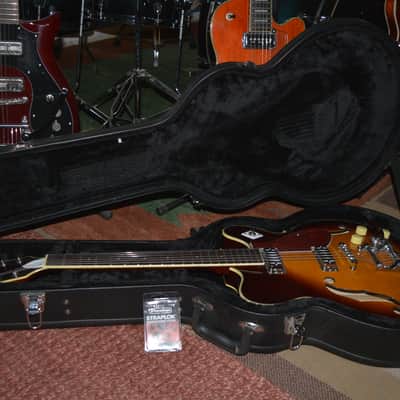 2017-18 Eastwood Airline H74 DXL Semi-Hollowbody in Honeyburst w/ a Bigsby, New Nickel Dunlop Straploks & a Mint Eastwood Hardshell Case ~ Mint ! image 17