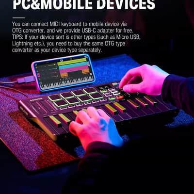 Pro 25-Key MIDI Keyboard DJ Controller with OLED Screen, Drum Pads, and Touch Bar image 2