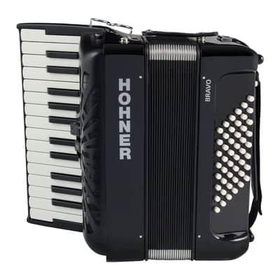Hohner Bravo II 48 Chromatic Piano Key Accordion - Jet Black image 3
