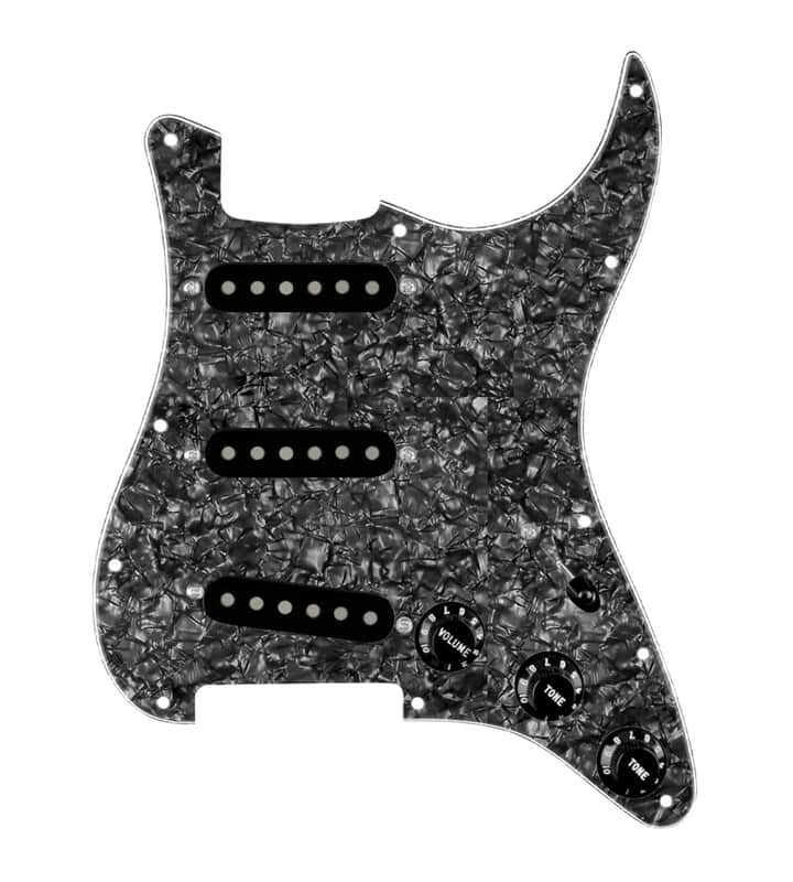 920D Custom Texas Vintage Loaded Pickguard for Strat With Black Pickups, Black Pearl Pickguard, and S7W Wiring Harness image 1