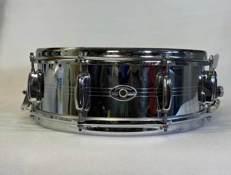 Slingerland No. 130 Gene Krupa Sound King 5x14" 8-Lug Chrome Over Brass Snare Drum with Zoomatic Strainer 1963 - 1977 - Chrome image 1