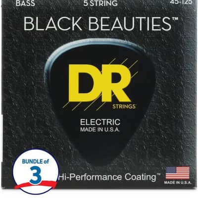 DR Strings BKB5-45 Black Beauties Coated Steel Bass Guitar Strings - .045-.125 Medium 5-string (3 Pack) image 2