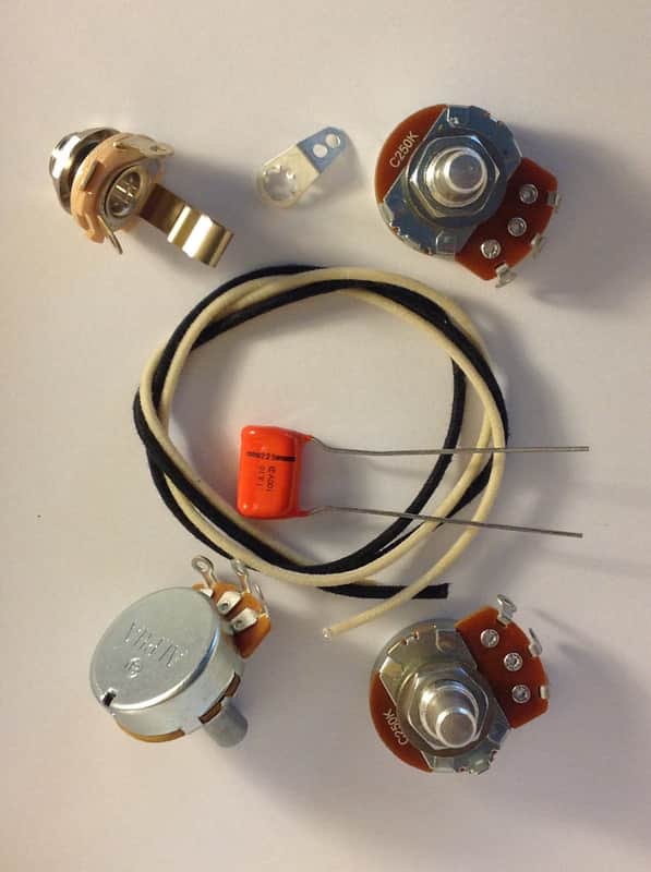 Lefty Wiring Harness Kit For J Bass US Spec Pots .1uf 225P NOS Orange Drop Cap image 1
